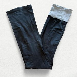Y2K Low-Rise Vintage Planet Gold Flare Fold-Over Leggings Black and Grey S